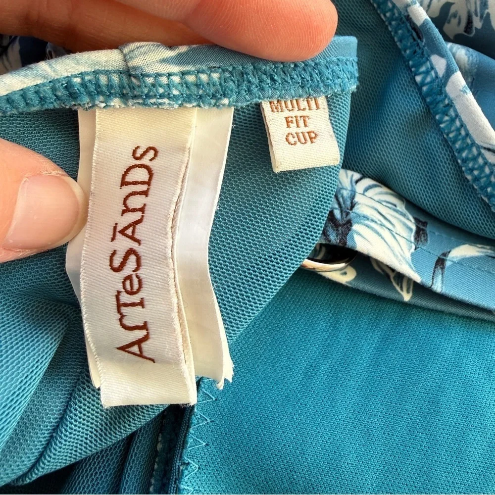 Artesands One Piece Swimsuit Blue Teal Floral Women’s Size 20